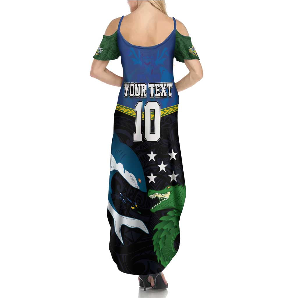 Custom Solomon Islands Rugby Summer Maxi Dress Arty Shark and Crocodile Solomon Islands National Emblems LT03 - Polynesian Pride