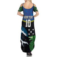 Custom Solomon Islands Rugby Summer Maxi Dress Arty Shark and Crocodile Solomon Islands National Emblems LT03 - Polynesian Pride