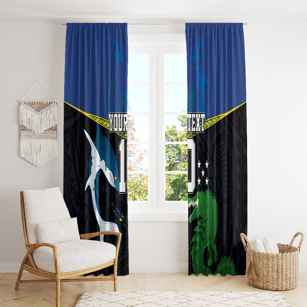 Custom Solomon Islands Rugby Window Curtain Arty Shark and Crocodile Solomon Islands National Emblems