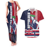 Honolulu Running 2024 Couples Matching Tank Maxi Dress and Hawaiian Shirt Marathon Competition Hula Runner and Kakau Art Tattoo