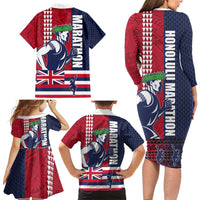 Honolulu Running 2024 Family Matching Long Sleeve Bodycon Dress and Hawaiian Shirt Marathon Competition Hula Runner and Kakau Art Tattoo LT03 - Polynesian Pride