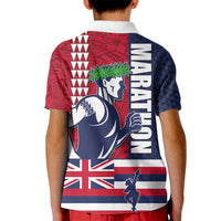 Honolulu Running 2024 Kid Polo Shirt Marathon Competition Hula Runner and Kakau Art Tattoo