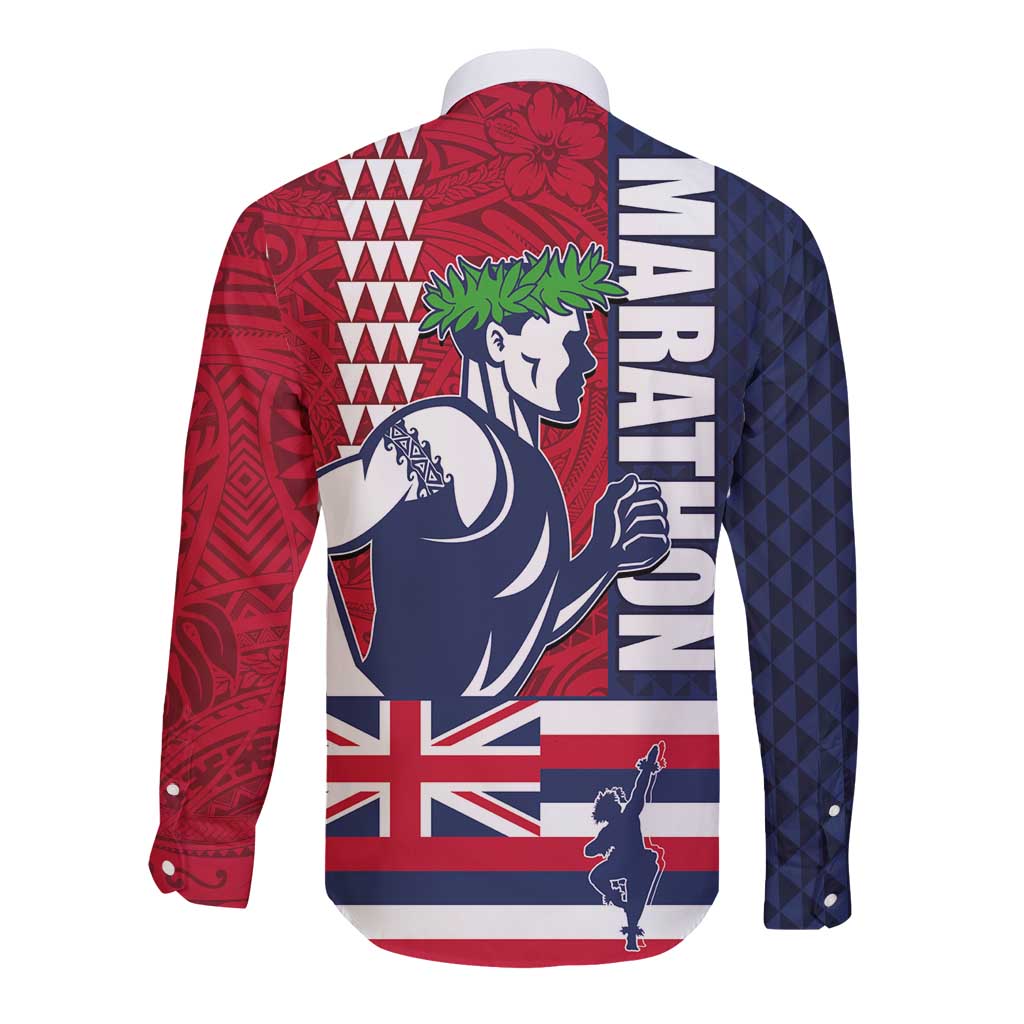 Honolulu Running 2024 Long Sleeve Button Shirt Marathon Competition Hula Runner and Kakau Art Tattoo LT03 - Polynesian Pride