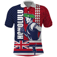 Honolulu Running 2024 Polo Shirt Marathon Competition Hula Runner and Kakau Art Tattoo