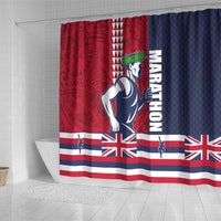 Honolulu Running 2024 Shower Curtain Marathon Competition Hula Runner and Kakau Art Tattoo LT03 - Polynesian Pride