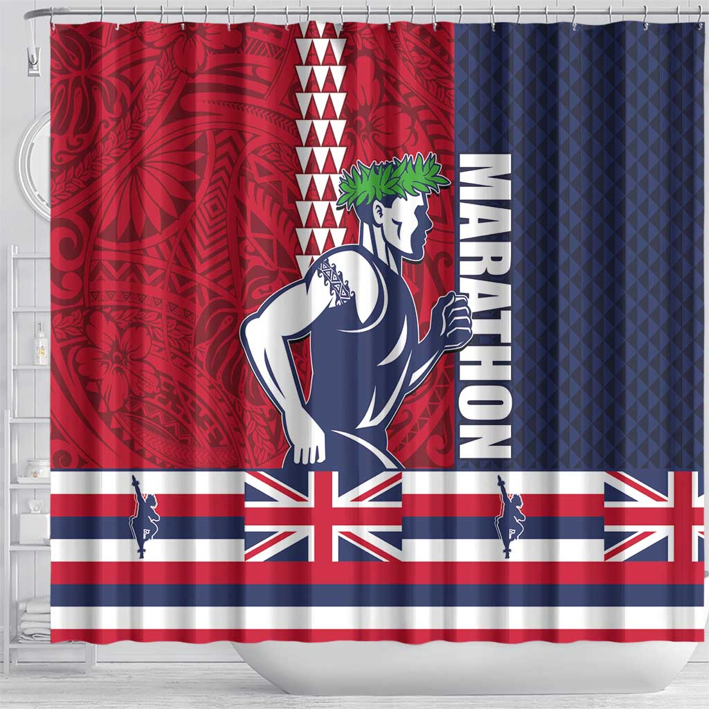 Honolulu Running 2024 Shower Curtain Marathon Competition Hula Runner and Kakau Art Tattoo LT03 - Polynesian Pride