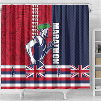 Honolulu Running 2024 Shower Curtain Marathon Competition Hula Runner and Kakau Art Tattoo LT03 - Polynesian Pride