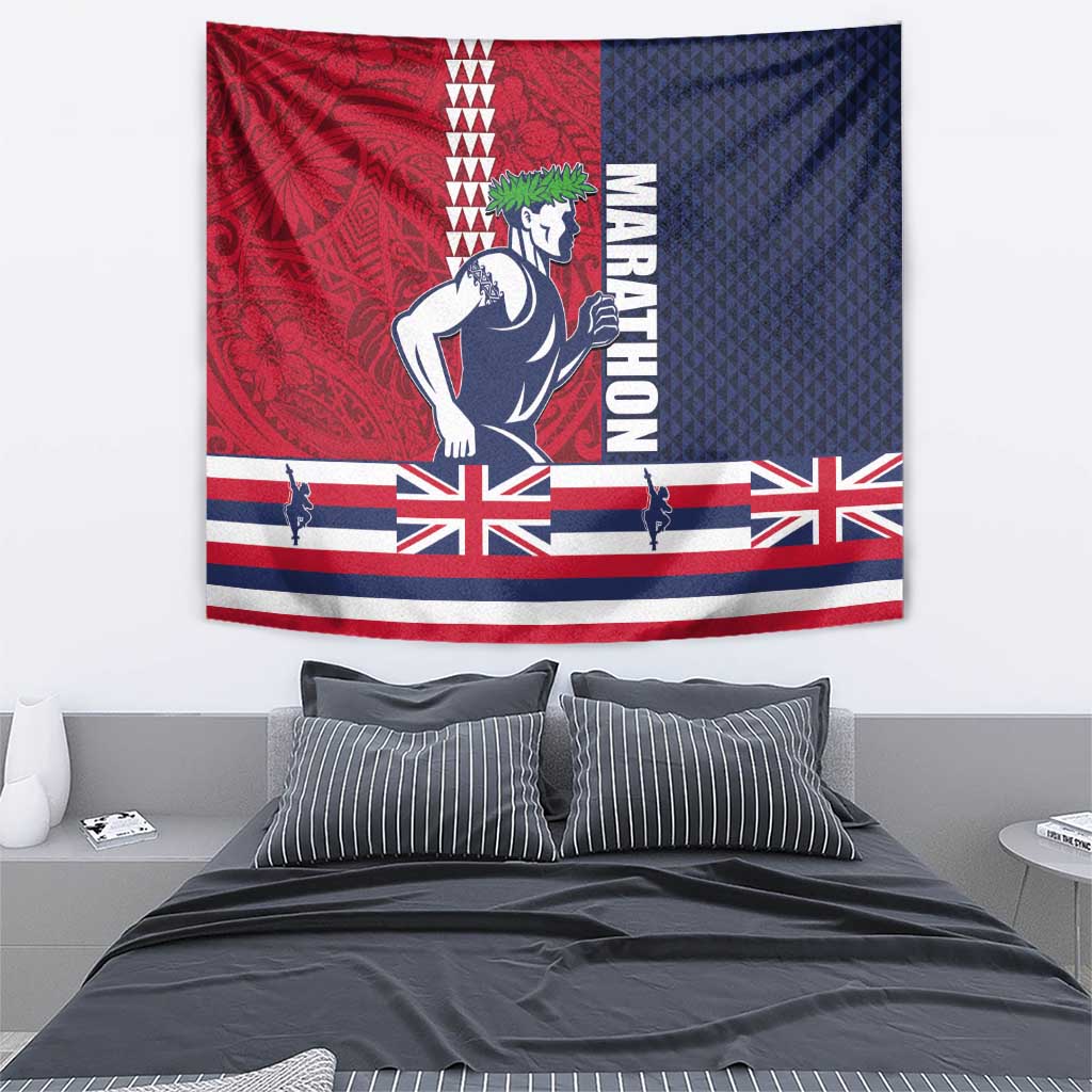 Honolulu Running 2024 Tapestry Marathon Competition Hula Runner and Kakau Art Tattoo