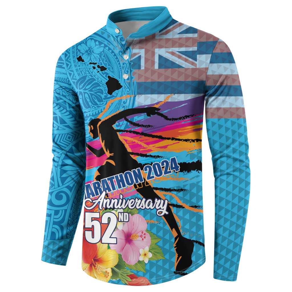 Honolulu Anniversary 52nd Running Button Sweatshirt Marathon Competition Kakau Pattern Blue Color
