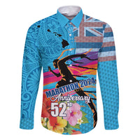 Honolulu Anniversary 52nd Running Family Matching Long Sleeve Bodycon Dress and Hawaiian Shirt Marathon Competition Kakau Pattern Blue Color LT03 Dad's Shirt - Long Sleeve Blue - Polynesian Pride