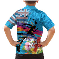Honolulu Anniversary 52nd Running Family Matching Mermaid Dress and Hawaiian Shirt Marathon Competition Kakau Pattern Blue Color LT03 - Polynesian Pride