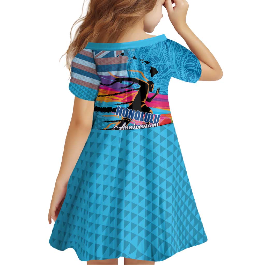 Honolulu Anniversary 52nd Running Family Matching Mermaid Dress and Hawaiian Shirt Marathon Competition Kakau Pattern Blue Color LT03 - Polynesian Pride
