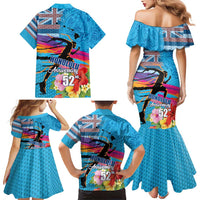 Honolulu Anniversary 52nd Running Family Matching Mermaid Dress and Hawaiian Shirt Marathon Competition Kakau Pattern Blue Color LT03 - Polynesian Pride