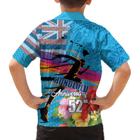 Honolulu Anniversary 52nd Running Family Matching Off The Shoulder Long Sleeve Dress and Hawaiian Shirt Marathon Competition Kakau Pattern Blue Color LT03 - Polynesian Pride