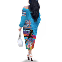 Honolulu Anniversary 52nd Running Family Matching Off The Shoulder Long Sleeve Dress and Hawaiian Shirt Marathon Competition Kakau Pattern Blue Color LT03 - Polynesian Pride