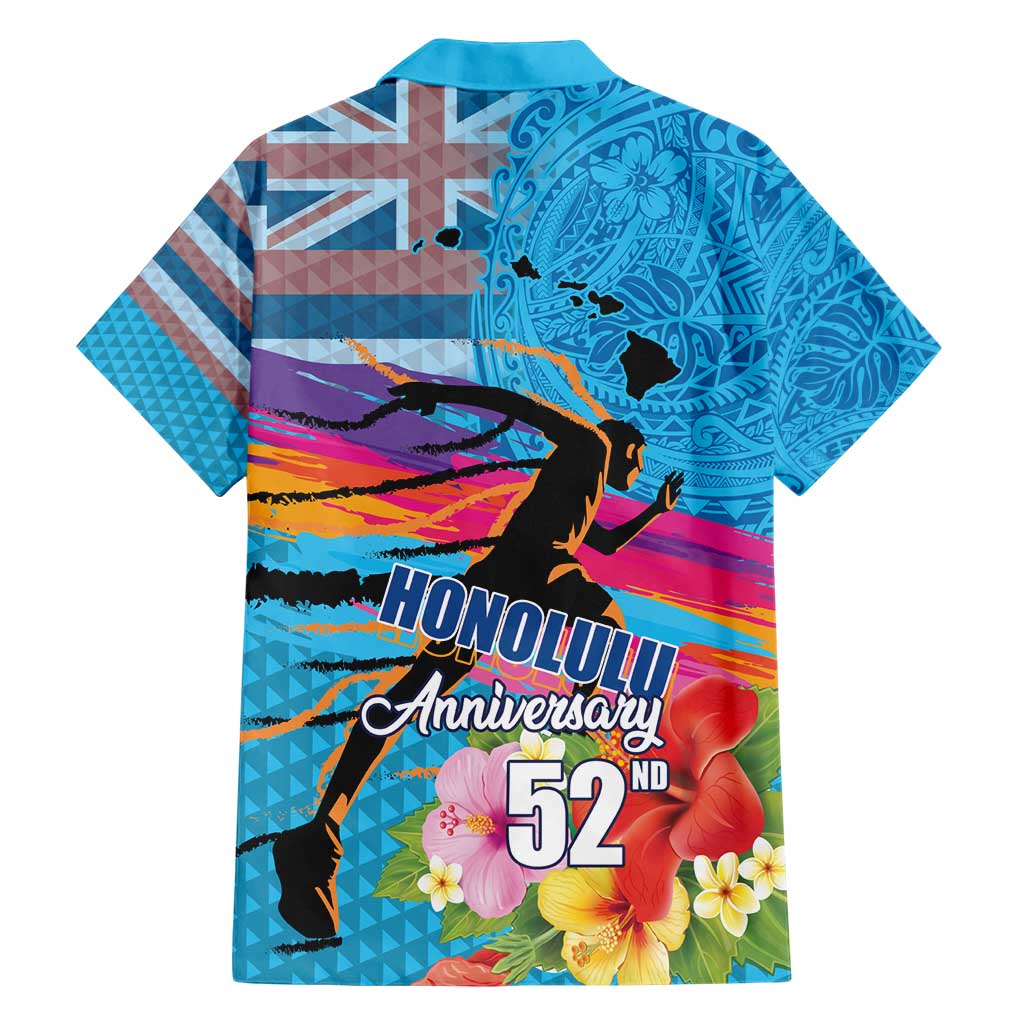 Honolulu Anniversary 52nd Running Family Matching Short Sleeve Bodycon Dress and Hawaiian Shirt Marathon Competition Kakau Pattern Blue Color LT03 - Polynesian Pride