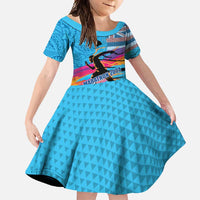 Honolulu Anniversary 52nd Running Family Matching Tank Maxi Dress and Hawaiian Shirt Marathon Competition Kakau Pattern Blue Color LT03 Daughter's Dress Blue - Polynesian Pride