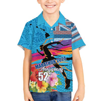 Honolulu Anniversary 52nd Running Family Matching Tank Maxi Dress and Hawaiian Shirt Marathon Competition Kakau Pattern Blue Color LT03 Son's Shirt Blue - Polynesian Pride