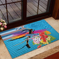 Honolulu Anniversary 52nd Running Rubber Doormat Marathon Competition Kakau Pattern Blue Color