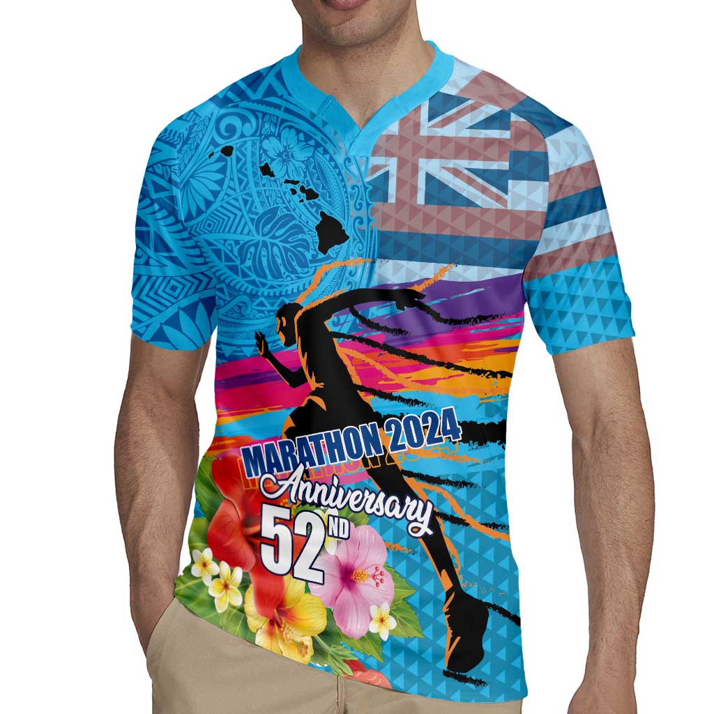 Honolulu Anniversary 52nd Running Rugby Jersey Marathon Competition Kakau Pattern Blue Color