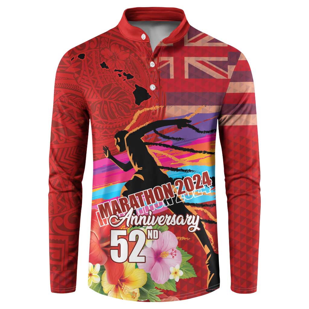 Honolulu Anniversary 52nd Running Button Sweatshirt Marathon Competition Kakau Pattern Red Color