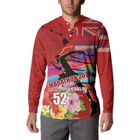 Honolulu Anniversary 52nd Running Button Sweatshirt Marathon Competition Kakau Pattern Red Color