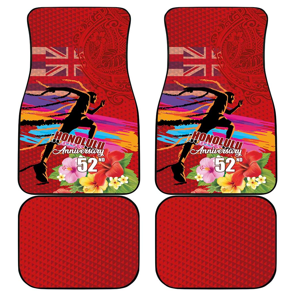 Honolulu Anniversary 52nd Running Car Mats Marathon Competition Kakau Pattern Red Color