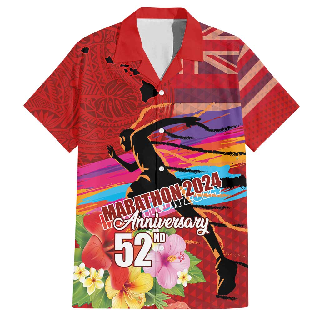 Honolulu Anniversary 52nd Running Family Matching Long Sleeve Bodycon Dress and Hawaiian Shirt Marathon Competition Kakau Pattern Red Color LT03 Dad's Shirt - Short Sleeve Red - Polynesian Pride