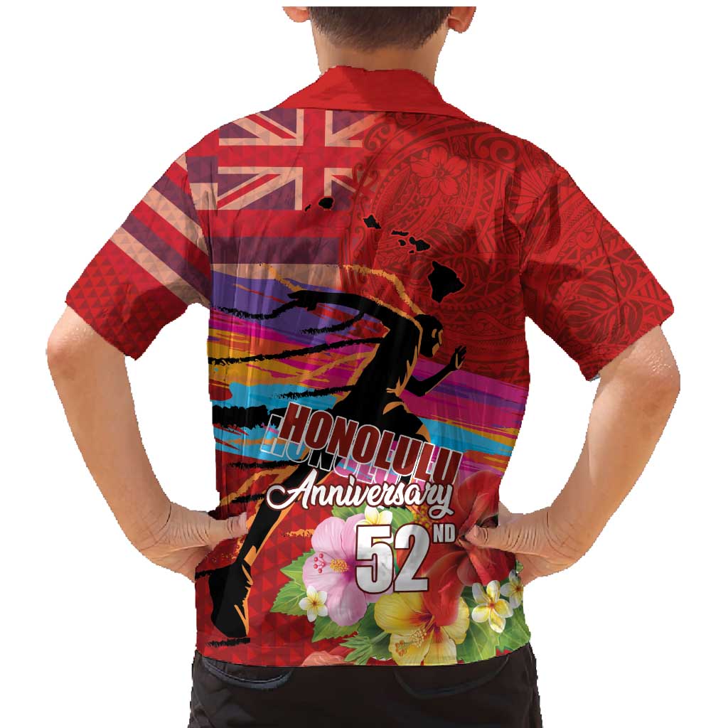 Honolulu Anniversary 52nd Running Family Matching Mermaid Dress and Hawaiian Shirt Marathon Competition Kakau Pattern Red Color LT03 - Polynesian Pride