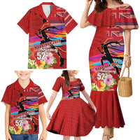 Honolulu Anniversary 52nd Running Family Matching Mermaid Dress and Hawaiian Shirt Marathon Competition Kakau Pattern Red Color LT03 - Polynesian Pride