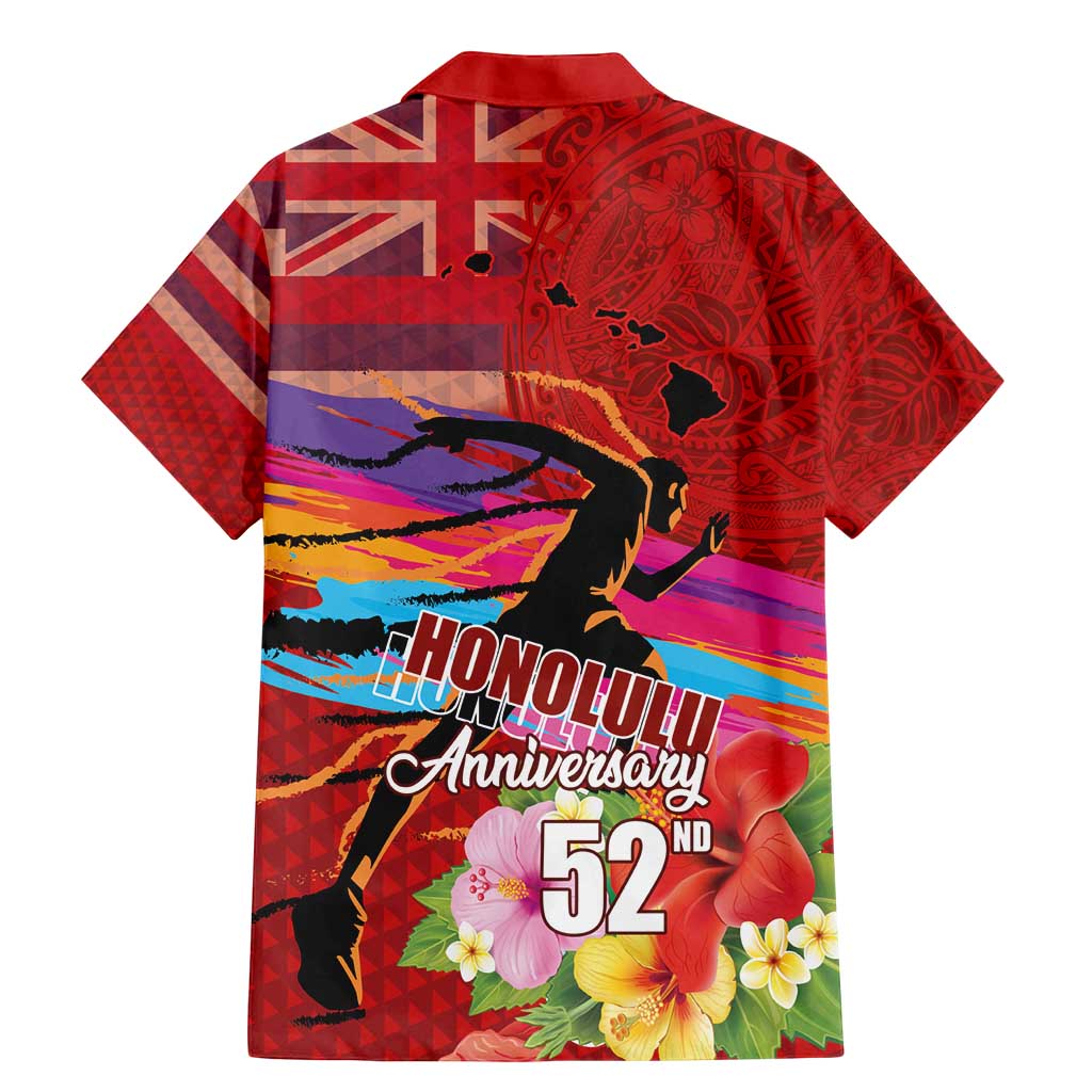 Honolulu Anniversary 52nd Running Family Matching Mermaid Dress and Hawaiian Shirt Marathon Competition Kakau Pattern Red Color LT03 - Polynesian Pride
