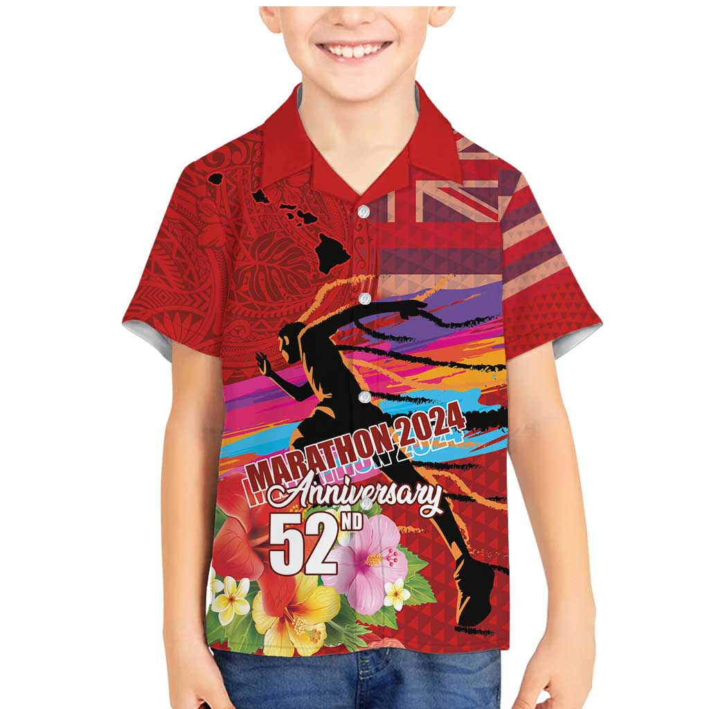 Honolulu Anniversary 52nd Running Family Matching Mermaid Dress and Hawaiian Shirt Marathon Competition Kakau Pattern Red Color LT03 Son's Shirt Red - Polynesian Pride