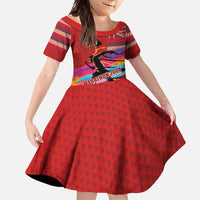 Honolulu Anniversary 52nd Running Family Matching Off Shoulder Maxi Dress and Hawaiian Shirt Marathon Competition Kakau Pattern Red Color
