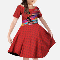 Honolulu Anniversary 52nd Running Family Matching Short Sleeve Bodycon Dress and Hawaiian Shirt Marathon Competition Kakau Pattern Red Color LT03 Daughter's Dress Red - Polynesian Pride