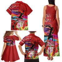 Honolulu Anniversary 52nd Running Family Matching Tank Maxi Dress and Hawaiian Shirt Marathon Competition Kakau Pattern Red Color LT03 - Polynesian Pride