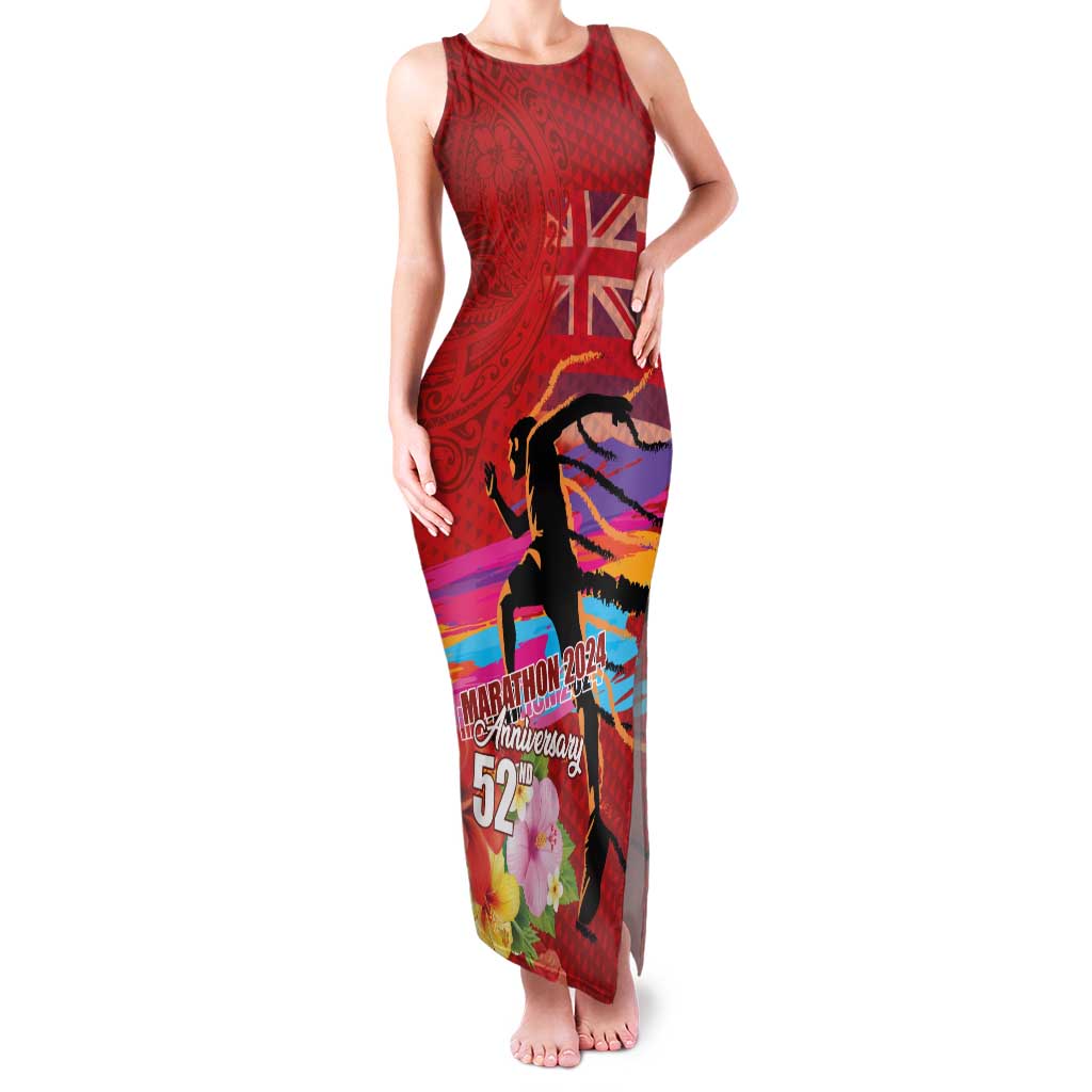 Honolulu Anniversary 52nd Running Family Matching Tank Maxi Dress and Hawaiian Shirt Marathon Competition Kakau Pattern Red Color LT03 Mom's Dress Red - Polynesian Pride