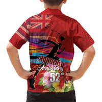 Honolulu Anniversary 52nd Running Kid Hawaiian Shirt Marathon Competition Kakau Pattern Red Color