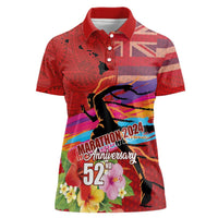 Honolulu Anniversary 52nd Running Women Polo Shirt Marathon Competition Kakau Pattern Red Color LT03 Female Red - Polynesian Pride