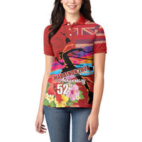 Honolulu Anniversary 52nd Running Women Polo Shirt Marathon Competition Kakau Pattern Red Color LT03 - Polynesian Pride