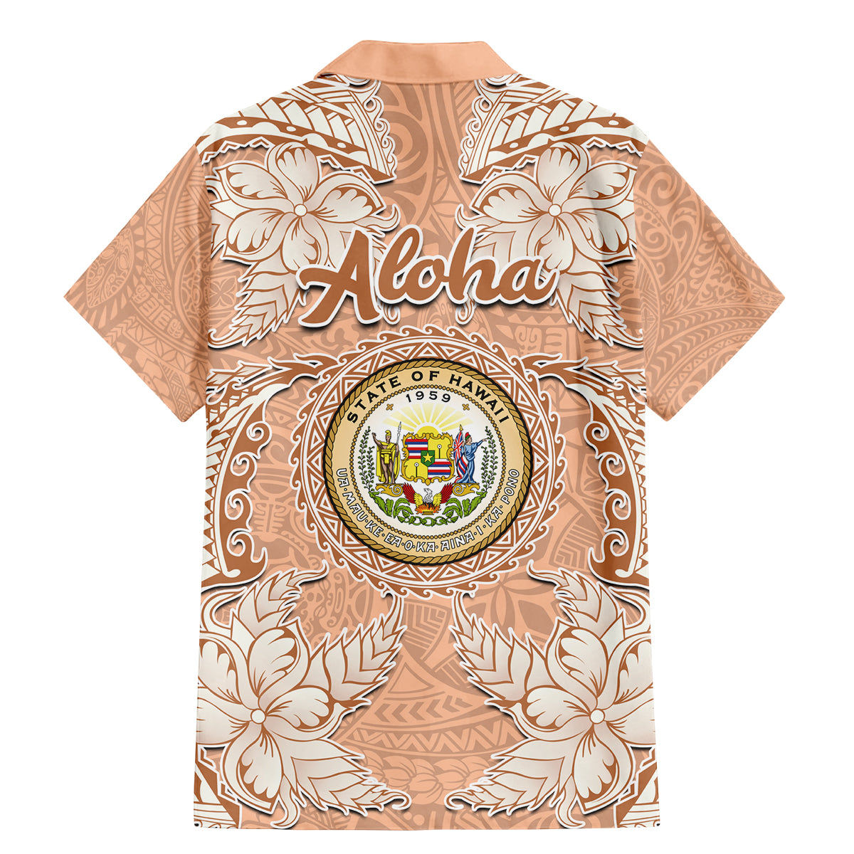 Hawaii Tropical Flowers with Kakau Tribal Family Matching Mermaid Dress and Hawaiian Shirt Peach Fuzz Color LT03 - Polynesian Pride
