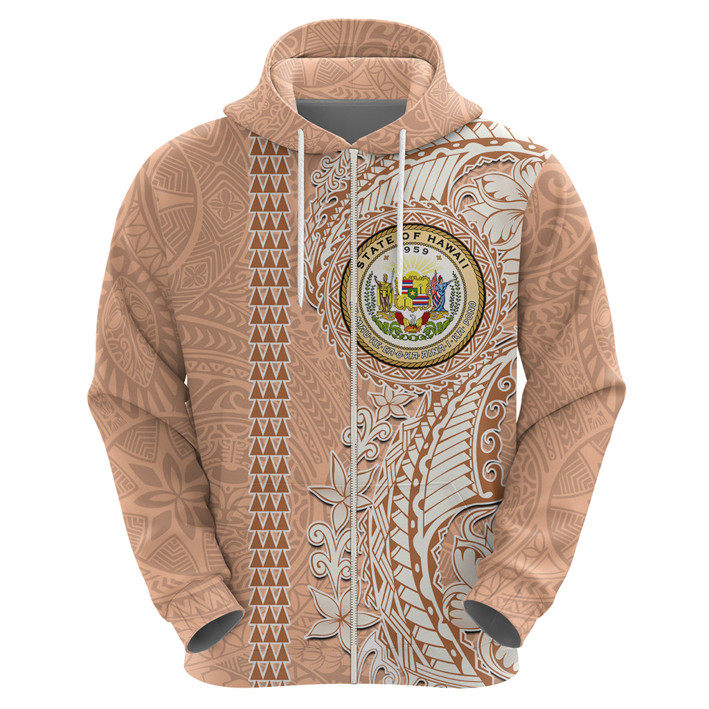 Hawaii Tropical Flowers with Kakau Tribal Hoodie Peach Fuzz Color LT03 - Polynesian Pride