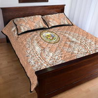 Hawaii Tropical Flowers with Kakau Tribal Quilt Bed Set Peach Fuzz Color LT03 - Polynesian Pride