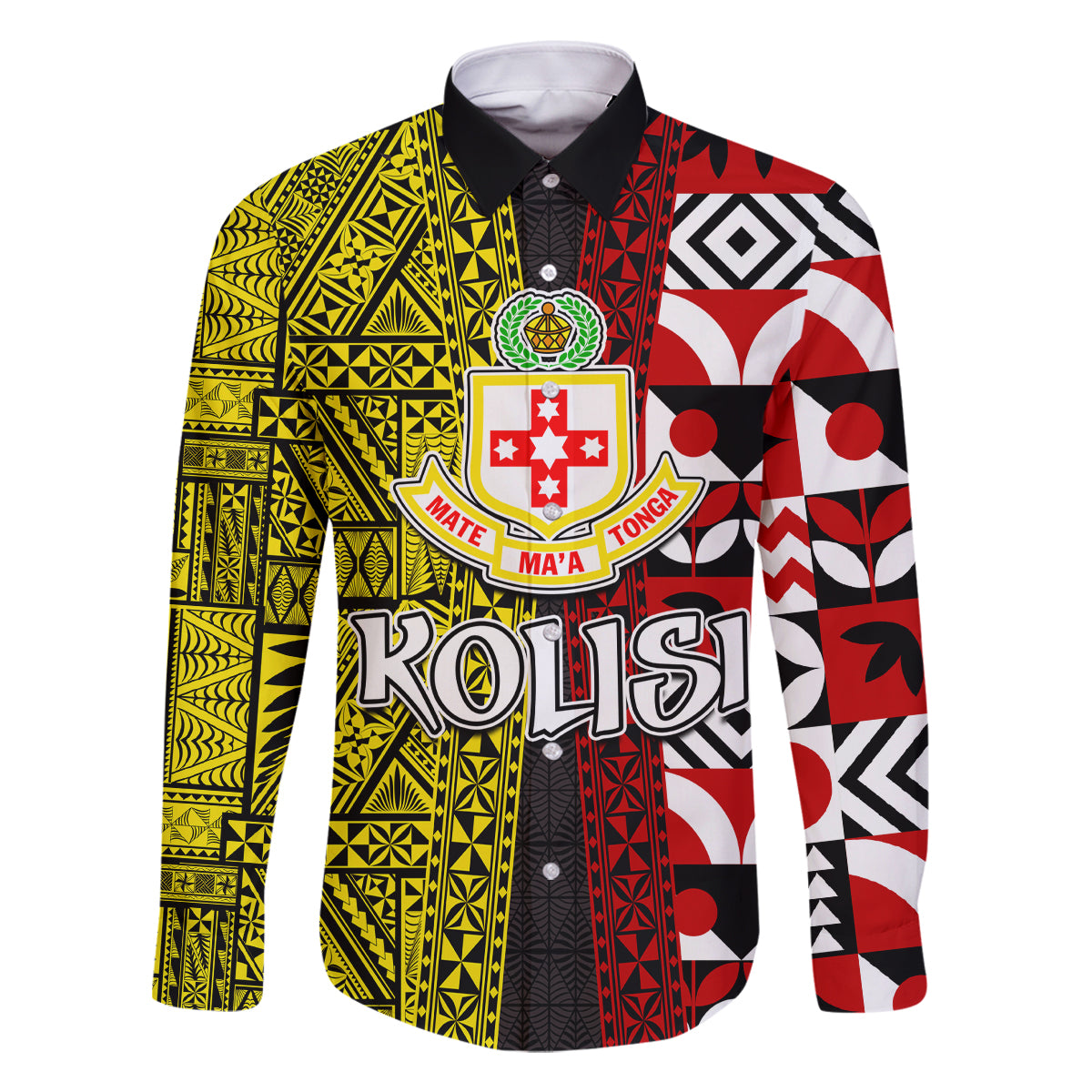 Tonga Kolisi Tonga Family Matching Long Sleeve Bodycon Dress and Hawaiian Shirt Ngatu and Geometric Pattern LT03 Dad's Shirt - Long Sleeve Red - Polynesian Pride
