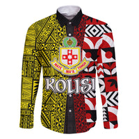 Tonga Kolisi Tonga Family Matching Long Sleeve Bodycon Dress and Hawaiian Shirt Ngatu and Geometric Pattern LT03 Dad's Shirt - Long Sleeve Red - Polynesian Pride