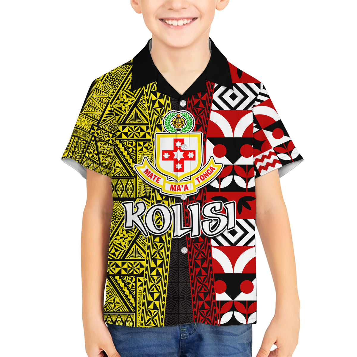 Tonga Kolisi Tonga Kid Hawaiian Shirt Ngatu and Geometric Pattern LT03 Kid Red - Polynesian Pride