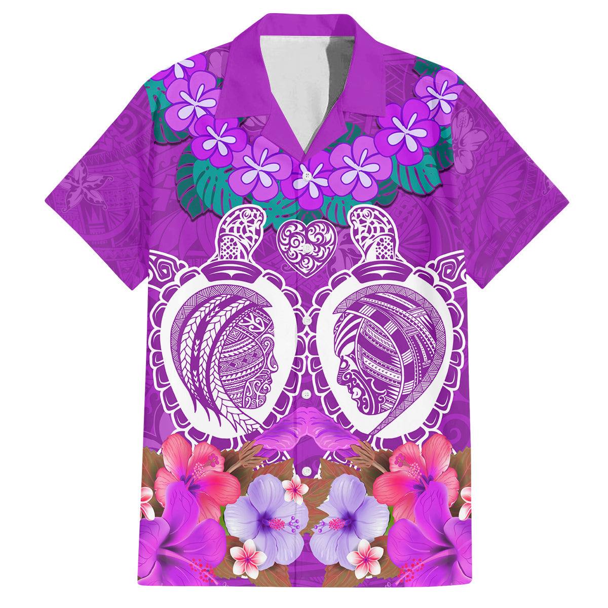 Polynesian Valentine Day Family Matching Off Shoulder Maxi Dress and Hawaiian Shirt Love Couple Turtle Maori Hibiscus Purple LT03 Dad's Shirt - Short Sleeve Purple - Polynesian Pride
