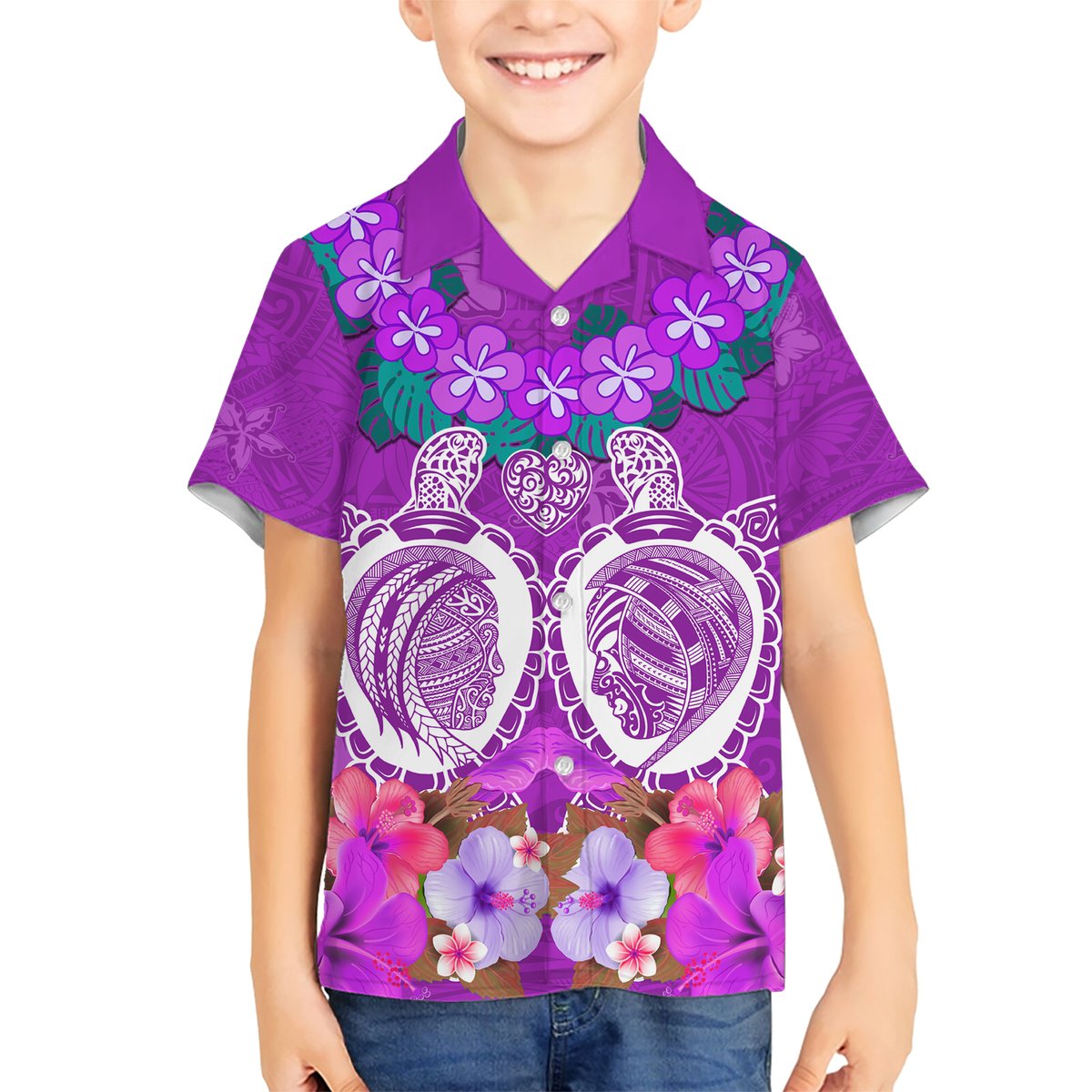 Polynesian Valentine Day Hawaiian Shirt Love Couple Turtle Maori Hibiscus Purple LT03 - Polynesian Pride