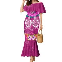 Polynesian Valentine Day Family Matching Mermaid Dress and Hawaiian Shirt Love Couple Turtle Maori Hibiscus Pink LT03 Mom's Dress Pink - Polynesian Pride