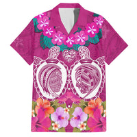 Polynesian Valentine Day Family Matching Off Shoulder Long Sleeve Dress and Hawaiian Shirt Love Couple Turtle Maori Hibiscus Pink LT03 Dad's Shirt - Short Sleeve Pink - Polynesian Pride