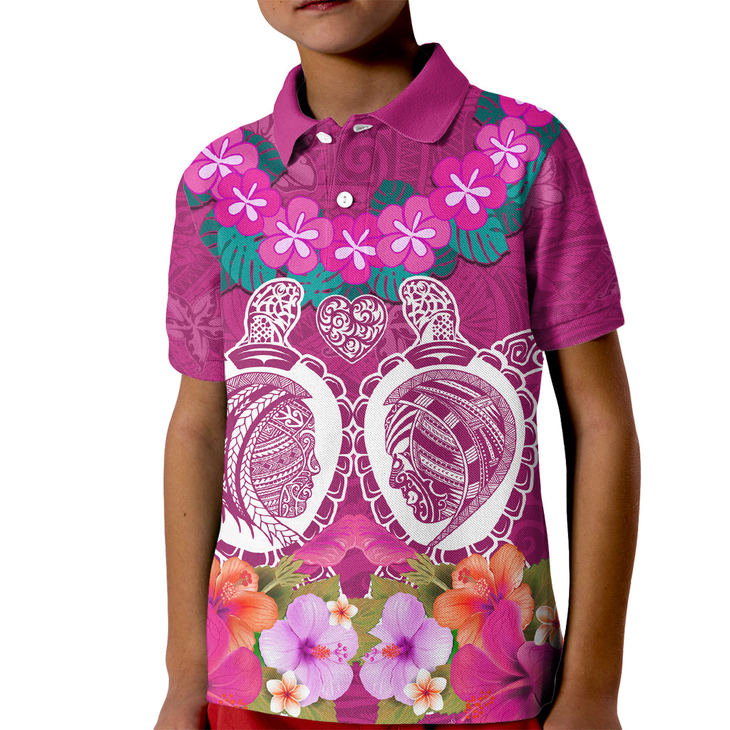 Polynesian Valentine Day Kid Polo Shirt Love Couple Turtle Maori Hibiscus Pink LT03 Kid Pink - Polynesian Pride